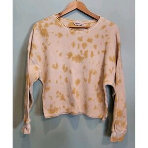 Toad & Co Organic Cotton Waffle Knit Boxy Cropped Top Yellow Tie Dye Sz S